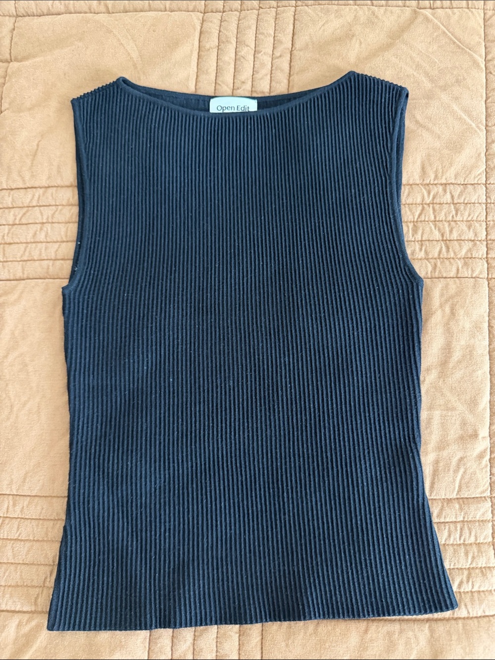 Women's Open Edit Ribbed Sleeveless Top in Black - Size S